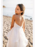 Beaded White Organza Lace Insert Keyhole Back Flower Girl Dress